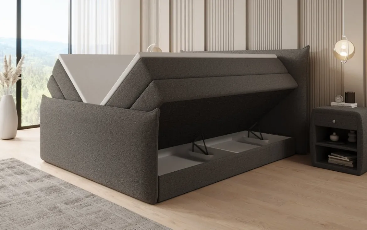 Boxspringbett Liana II mit hochklappbarem Stauraum in Teddy Bouclé