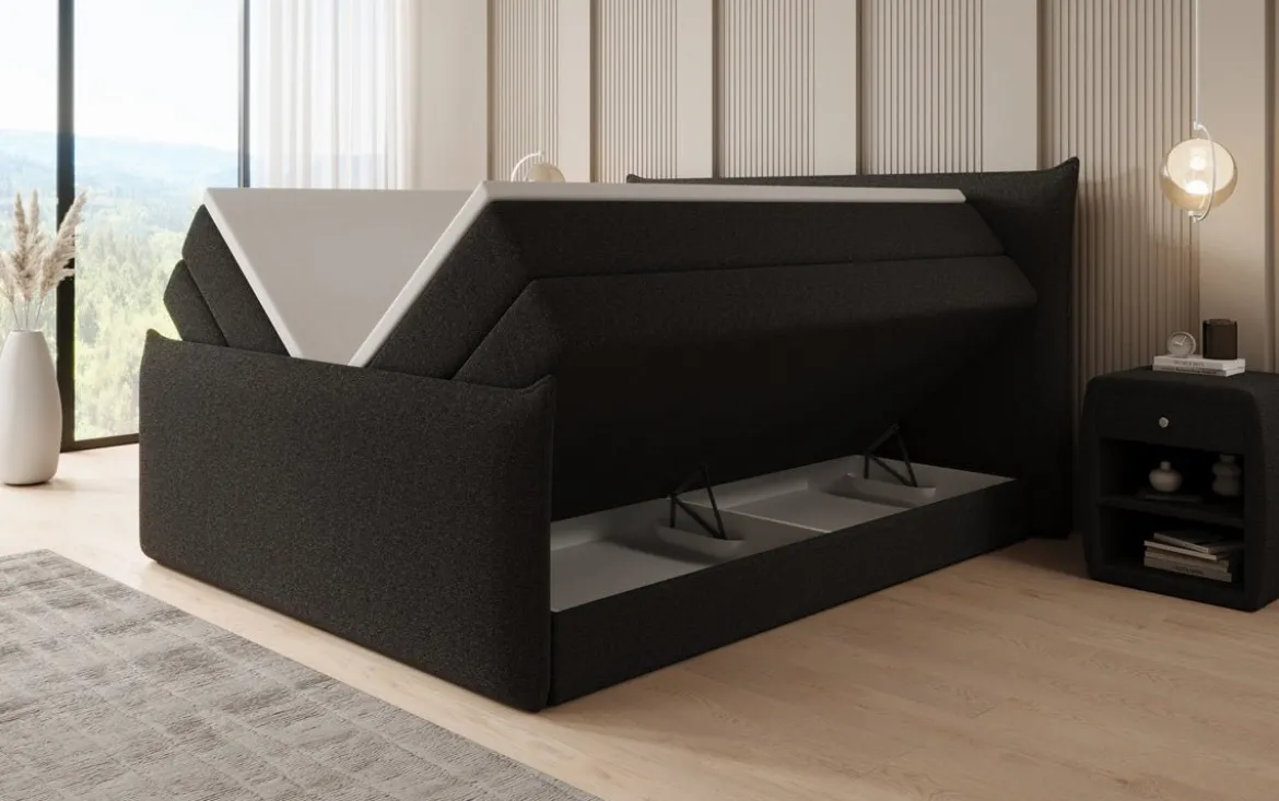 Boxspringbett Liana II mit hochklappbarem Stauraum in Teddy Bouclé