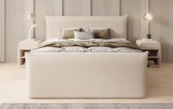 Boxspringbett Liana II mit hochklappbarem Stauraum in Teddy Bouclé