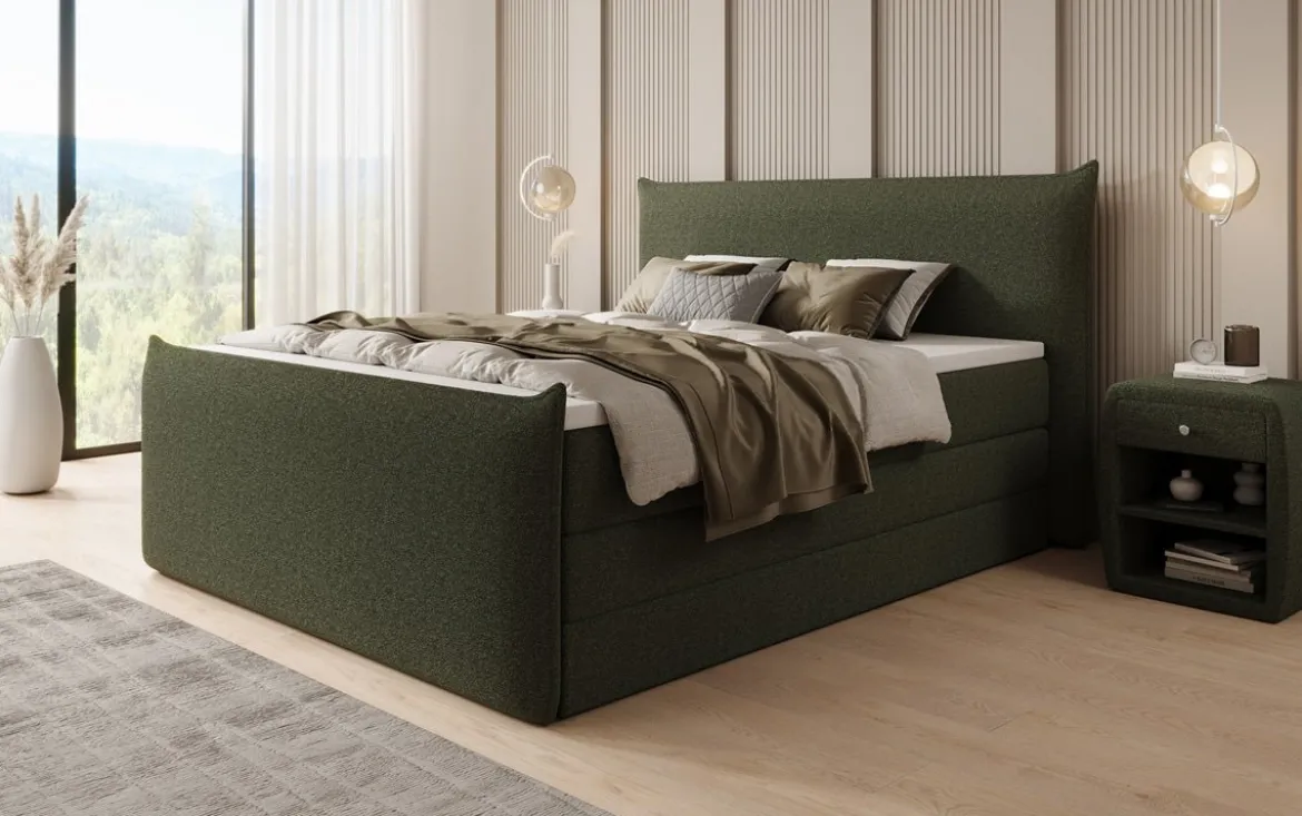 Boxspringbett Liana II mit hochklappbarem Stauraum in Teddy Bouclé