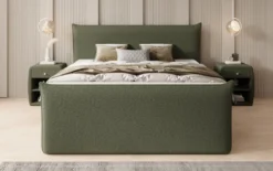 Boxspringbett Liana II mit hochklappbarem Stauraum in Teddy Bouclé
