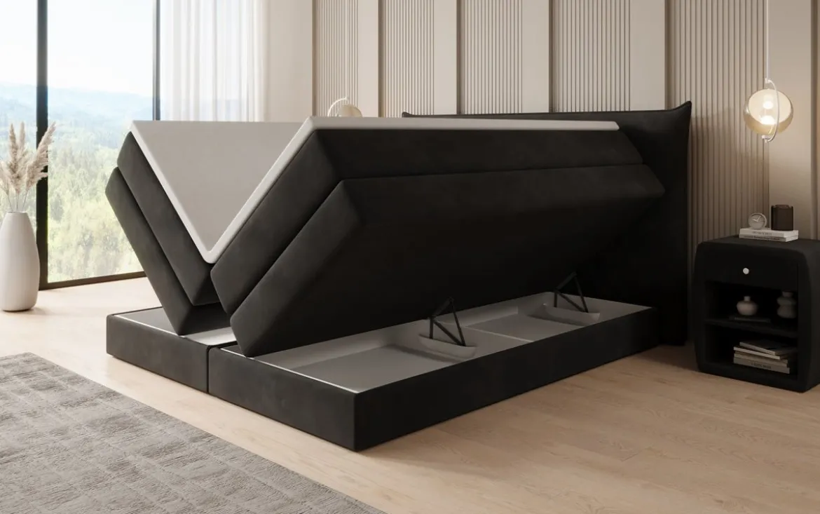 Boxspringbett Liana mit hochklappbarem Stauraum in Samt