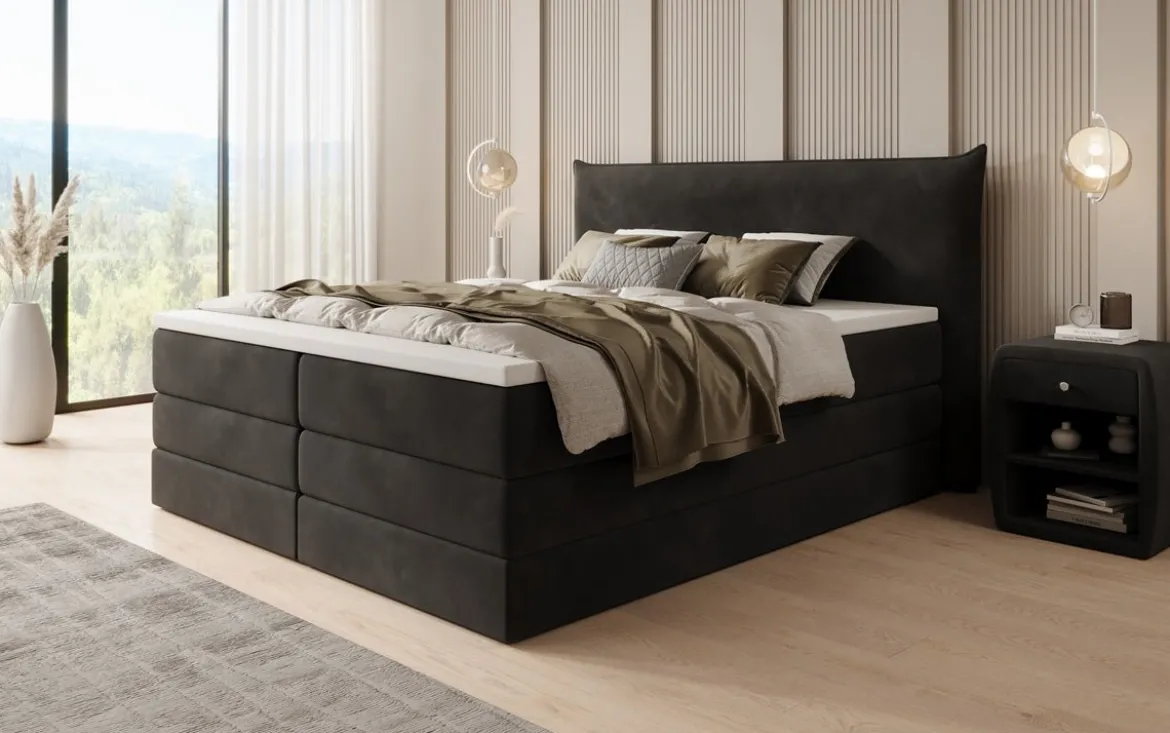 Boxspringbett Liana mit hochklappbarem Stauraum in Samt