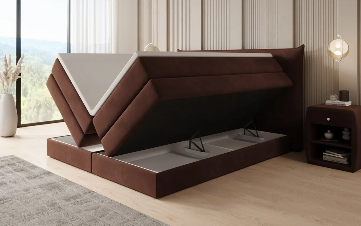 Boxspringbett Liana mit hochklappbarem Stauraum in Samt