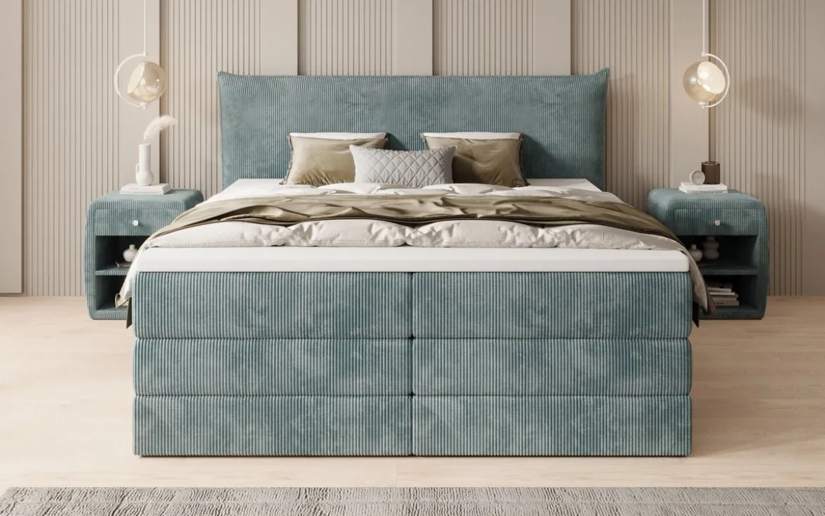 Boxspringbett Liana mit hochklappbarem Stauraum in Cord