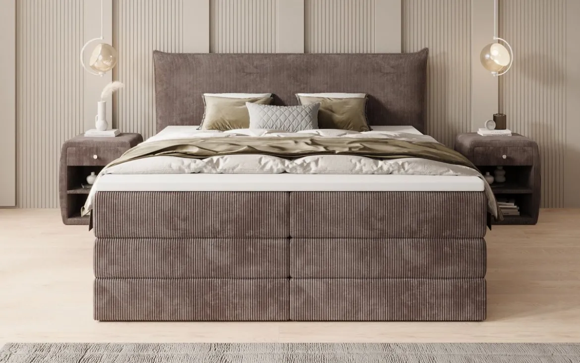 Boxspringbett Liana mit hochklappbarem Stauraum in Cord