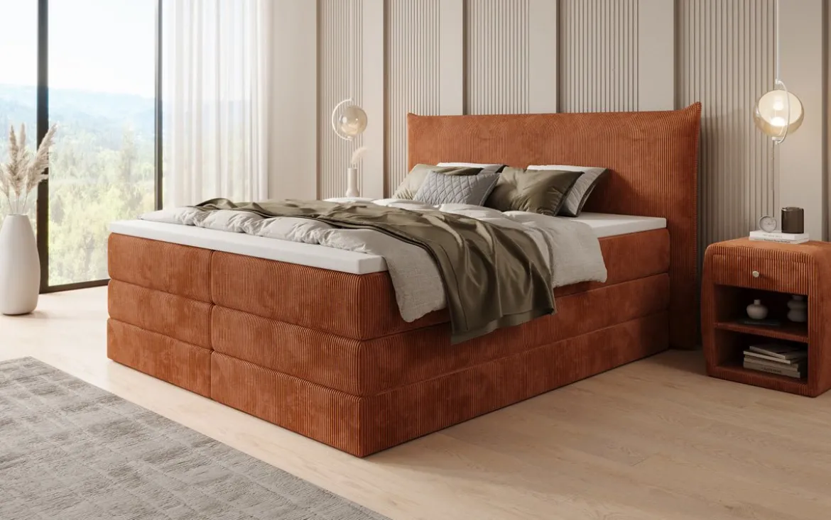 Boxspringbett Liana mit hochklappbarem Stauraum in Cord