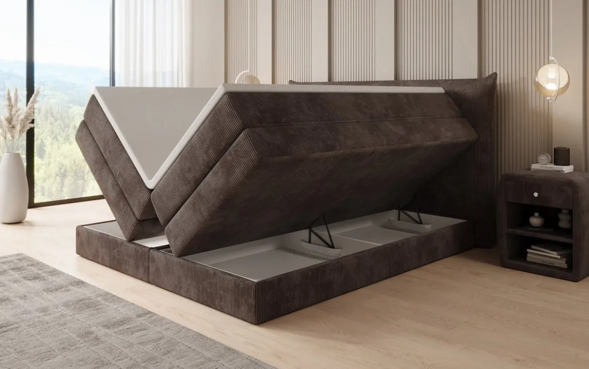 Boxspringbett Liana mit hochklappbarem Stauraum in Cord