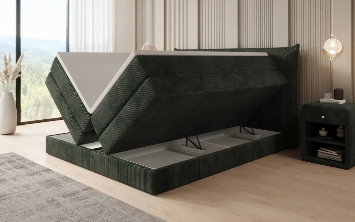 Boxspringbett Liana mit hochklappbarem Stauraum in Cord