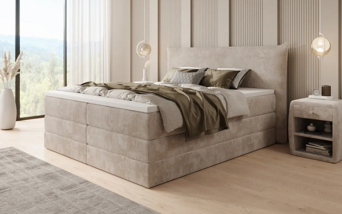 Boxspringbett Liana mit hochklappbarem Stauraum in Cord