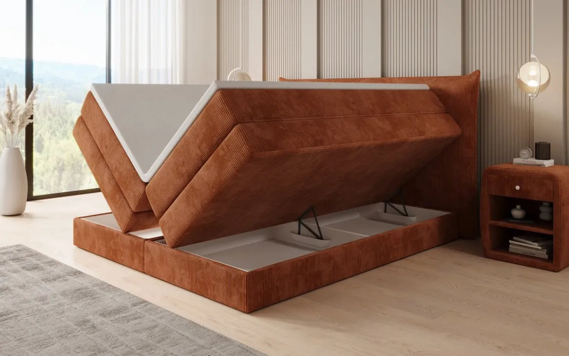 Boxspringbett Liana mit hochklappbarem Stauraum in Cord