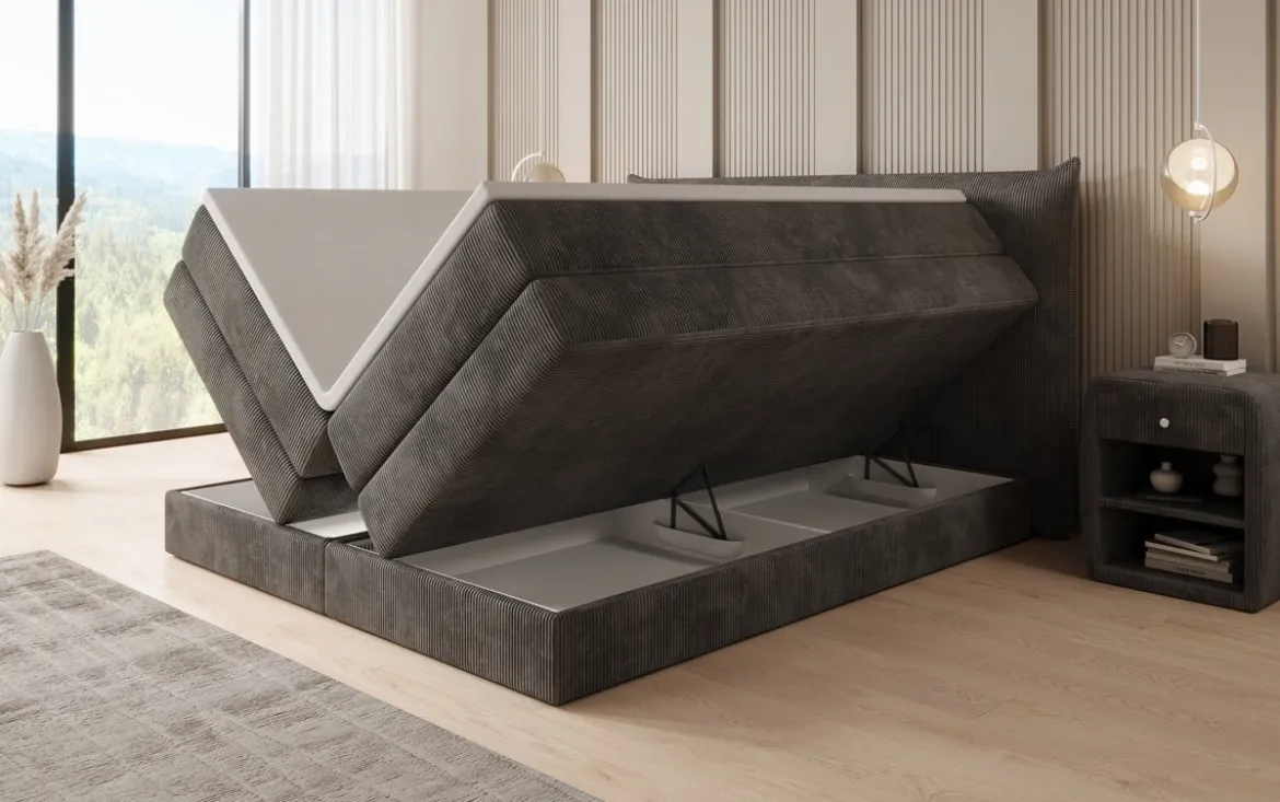 Boxspringbett Liana mit hochklappbarem Stauraum in Cord