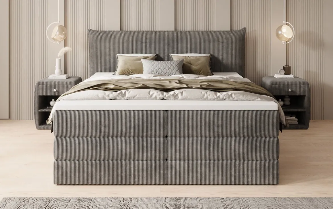 Boxspringbett Liana mit hochklappbarem Stauraum in Cord