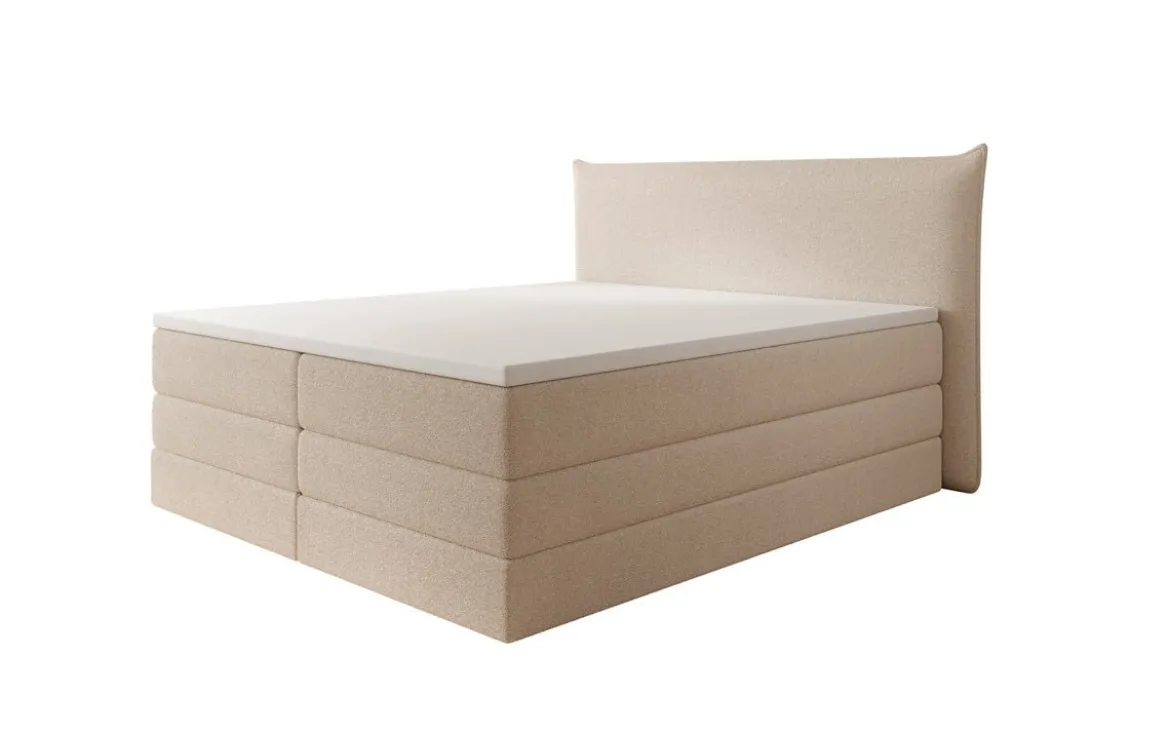 Boxspringbett Liana mit hochklappbarem Stauraum in Teddy Bouclé