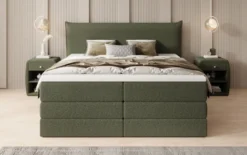 Boxspringbett Liana mit hochklappbarem Stauraum in Teddy Bouclé