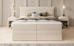 Boxspringbett Liana mit hochklappbarem Stauraum in Teddy Bouclé