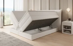 Boxspringbett Liana mit hochklappbarem Stauraum in Teddy Bouclé