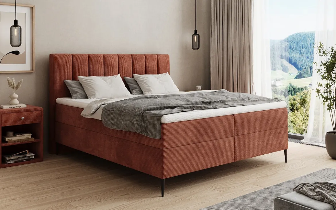 Boxspringbett Lucca in Cord mit Stauraum und Füßen