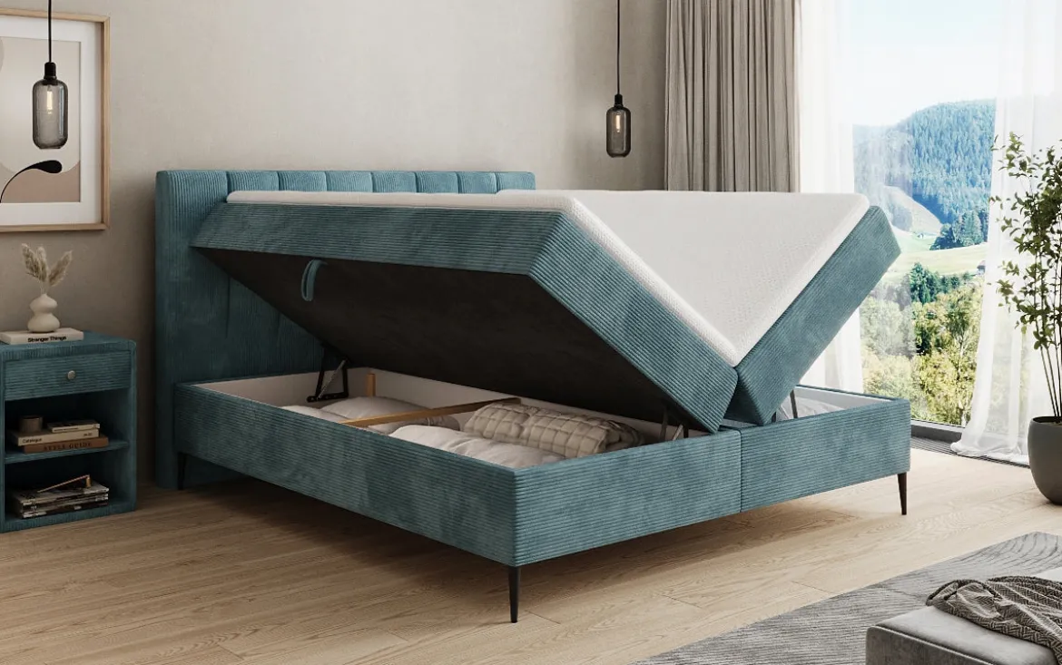 Boxspringbett Lucca in Cord mit Stauraum und Füßen