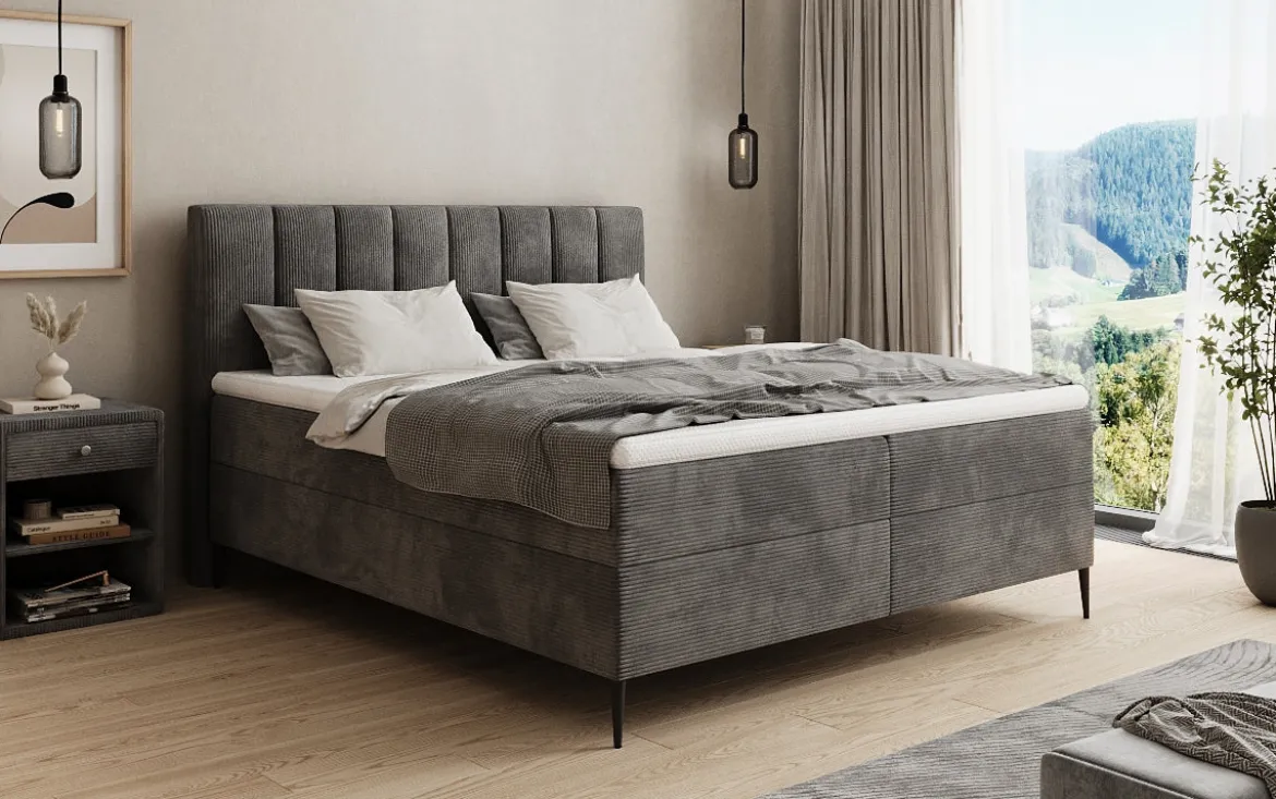 Boxspringbett Lucca in Cord mit Stauraum und Füßen