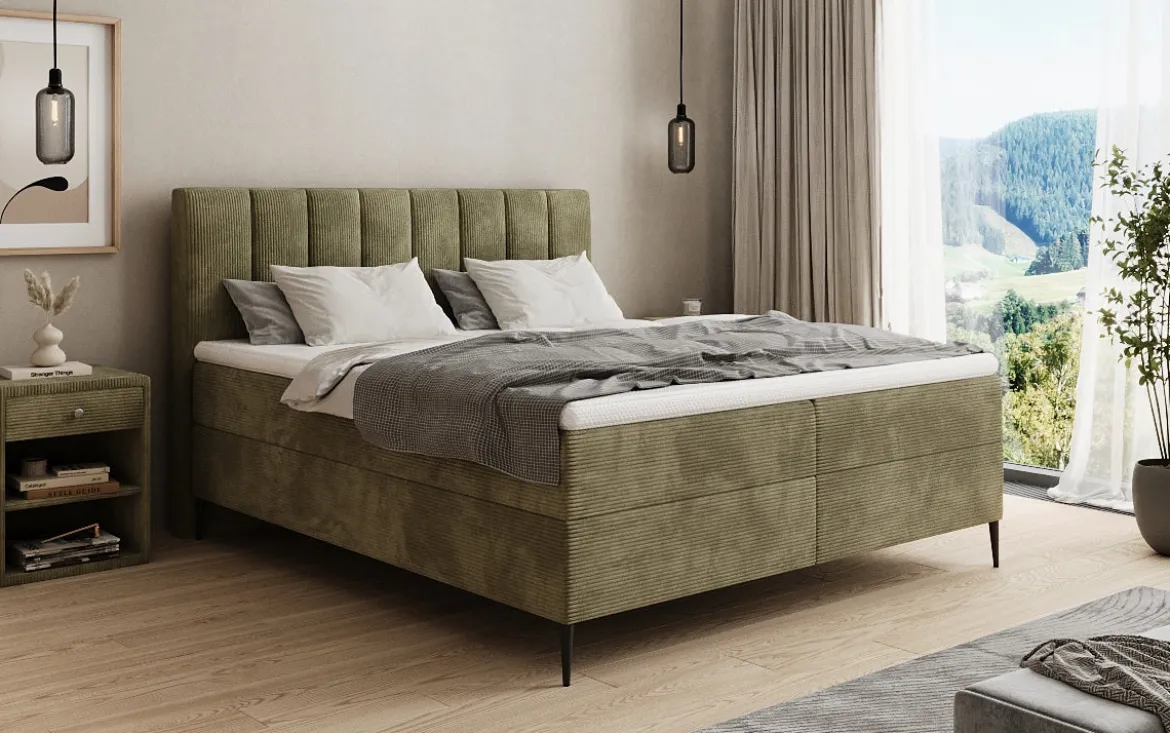Boxspringbett Lucca in Cord mit Stauraum und Füßen