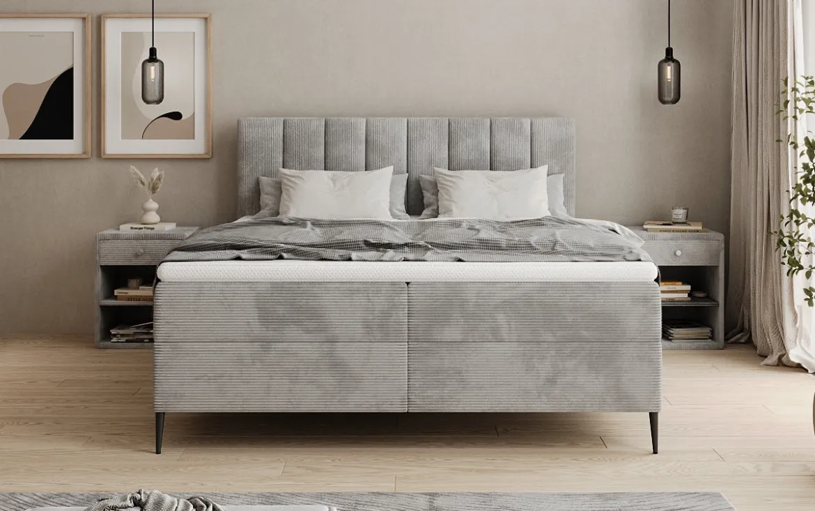 Boxspringbett Lucca in Cord mit Stauraum und Füßen