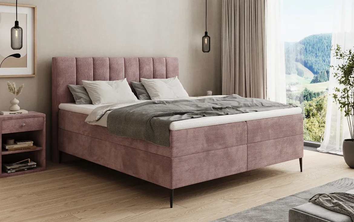 Boxspringbett Lucca in Cord mit Stauraum und Füßen