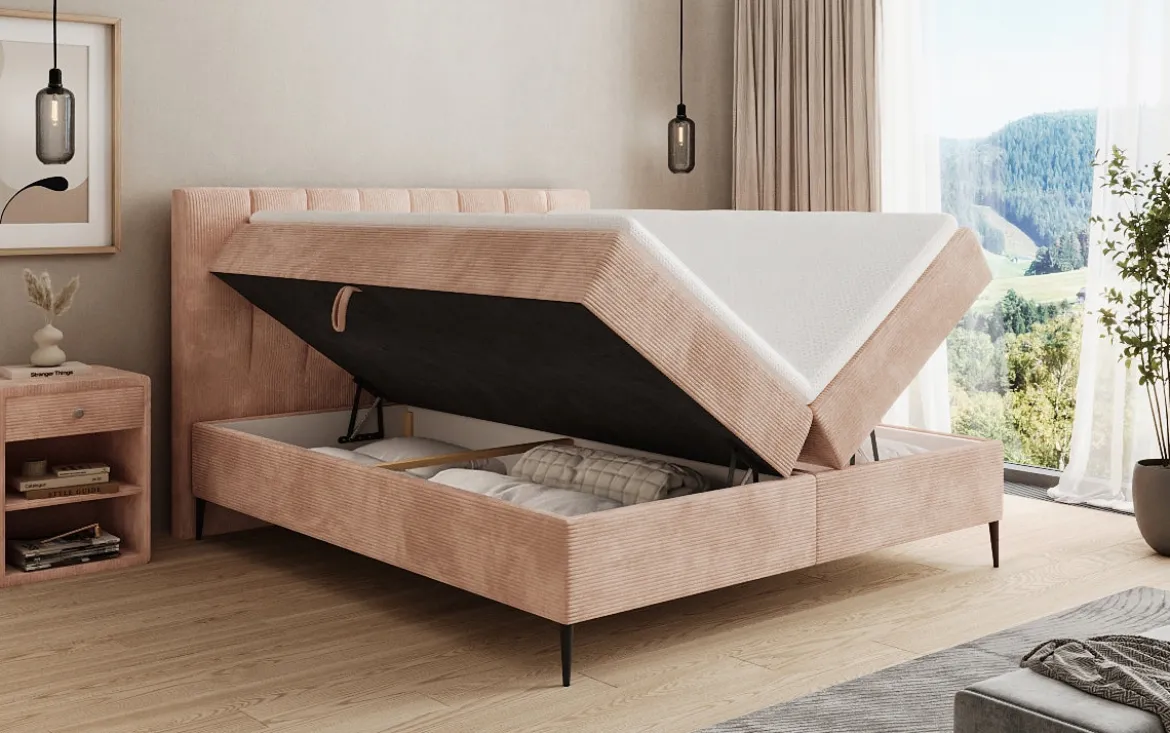 Boxspringbett Lucca in Cord mit Stauraum und Füßen