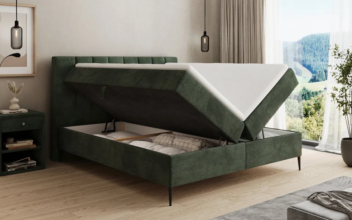 Boxspringbett Lucca in Cord mit Stauraum und Füßen