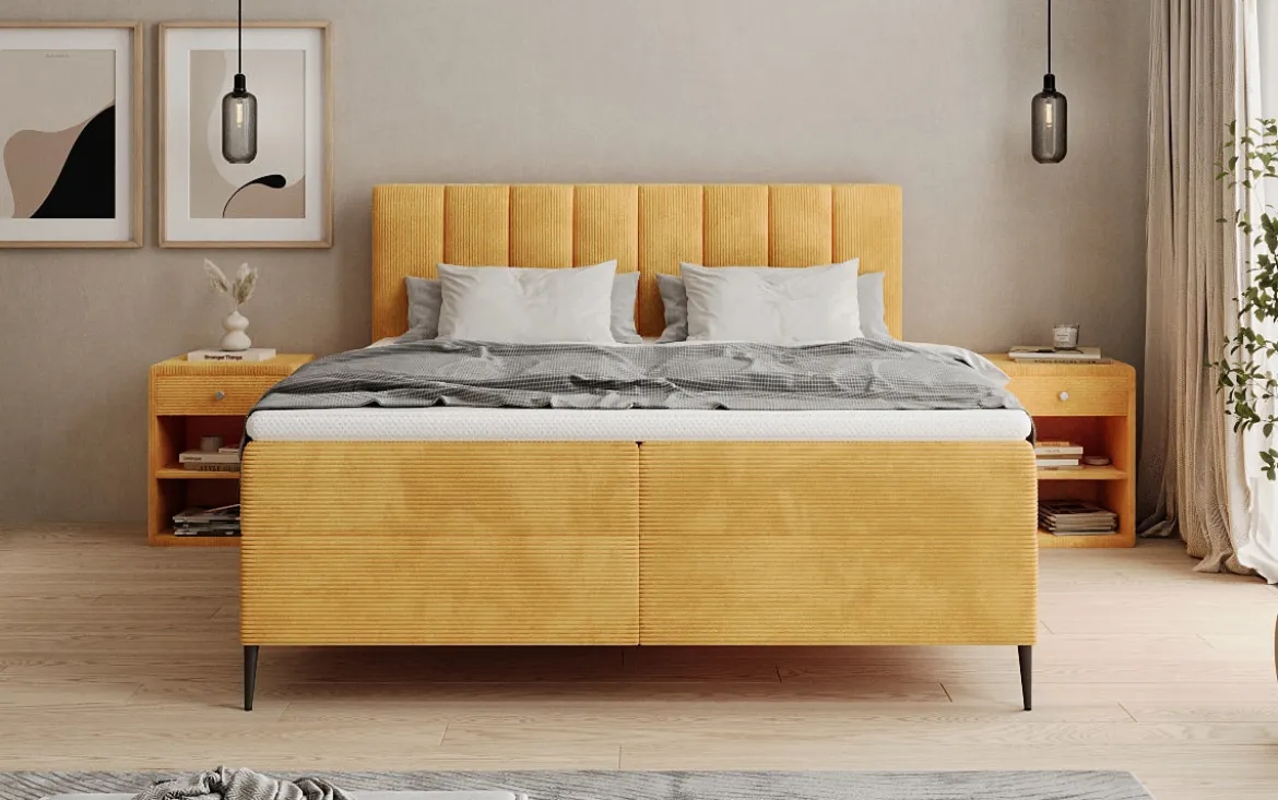 Boxspringbett Lucca in Cord mit Stauraum und Füßen