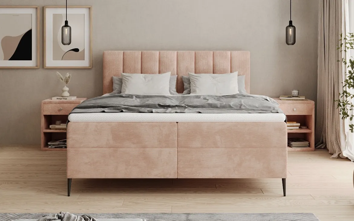 Boxspringbett Lucca in Cord mit Stauraum und Füßen
