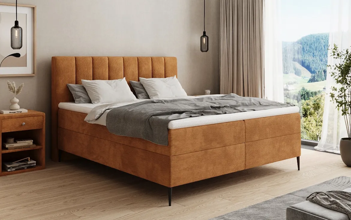 Boxspringbett Lucca in Cord mit Stauraum und Füßen