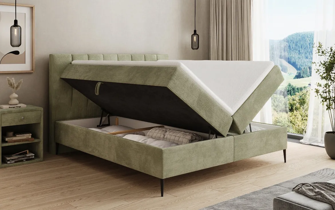 Boxspringbett Lucca in Cord mit Stauraum und Füßen