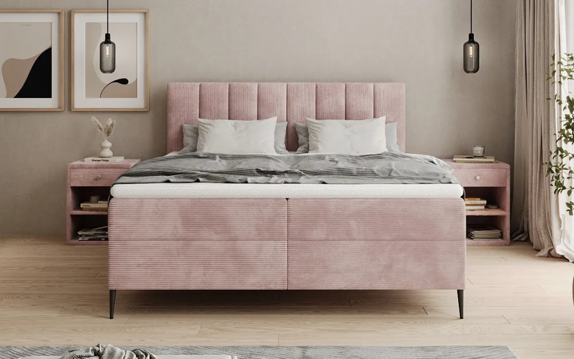 Boxspringbett Lucca in Cord mit Stauraum und Füßen