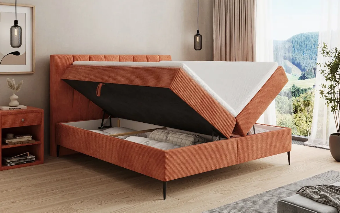 Boxspringbett Lucca in Cord mit Stauraum und Füßen
