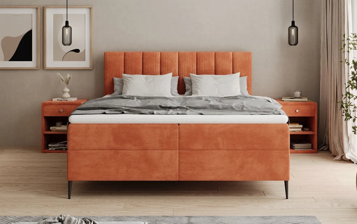 Boxspringbett Lucca in Cord mit Stauraum und Füßen