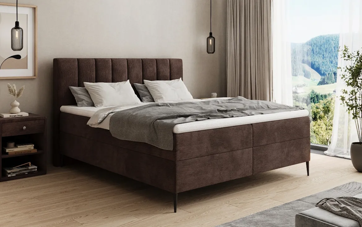 Boxspringbett Lucca in Cord mit Stauraum und Füßen