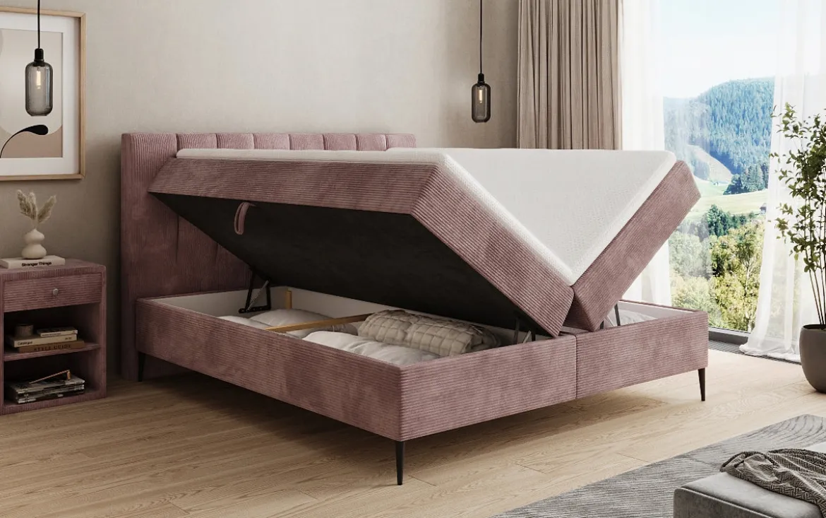 Boxspringbett Lucca in Cord mit Stauraum und Füßen