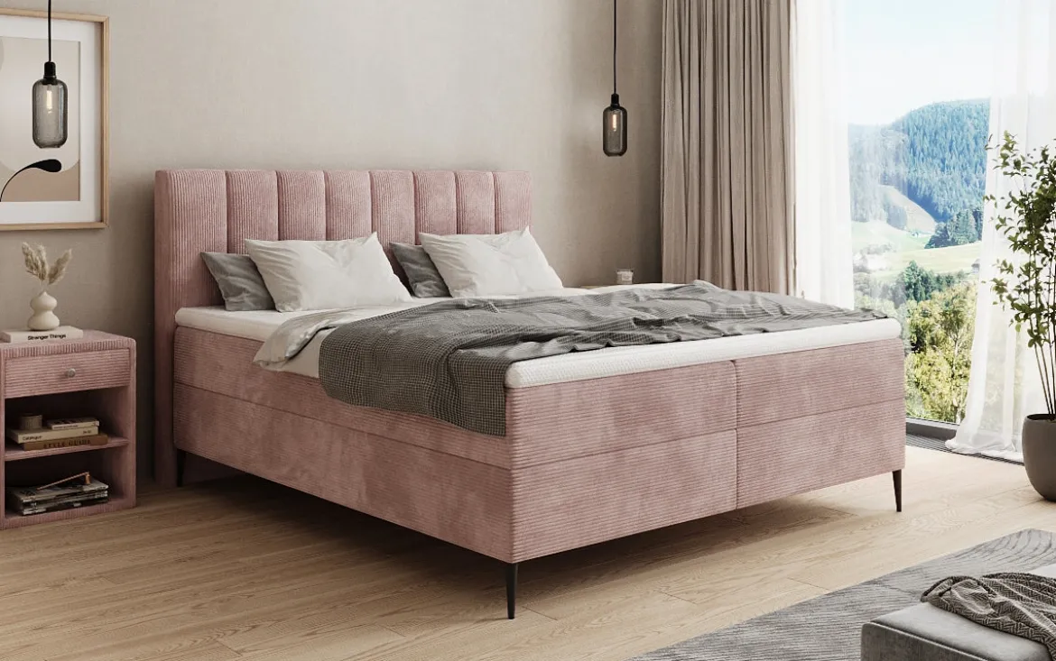 Boxspringbett Lucca in Cord mit Stauraum und Füßen