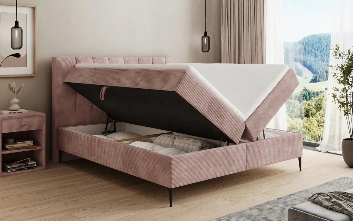 Boxspringbett Lucca in Cord mit Stauraum und Füßen
