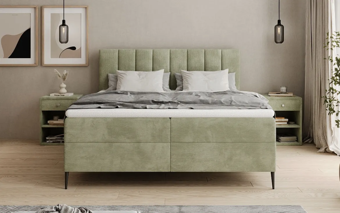 Boxspringbett Lucca in Cord mit Stauraum und Füßen
