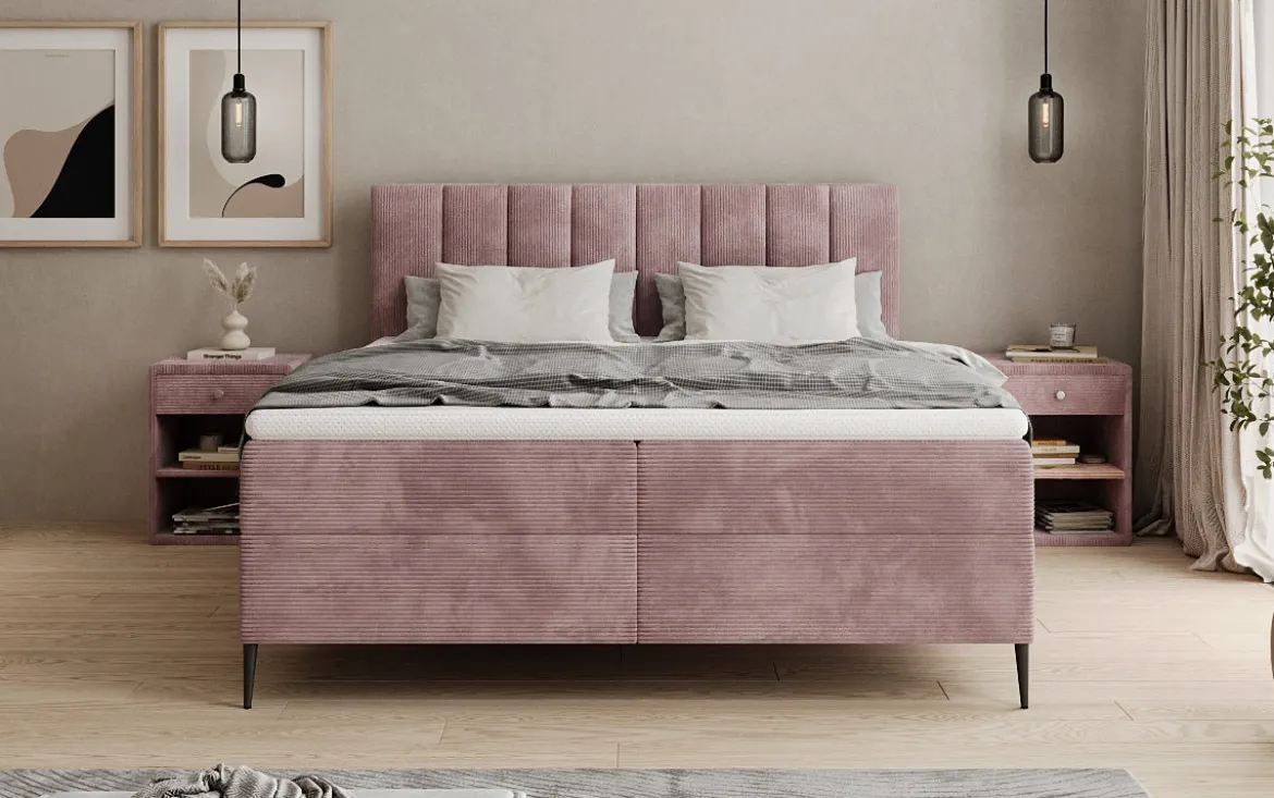 Boxspringbett Lucca in Cord mit Stauraum und Füßen