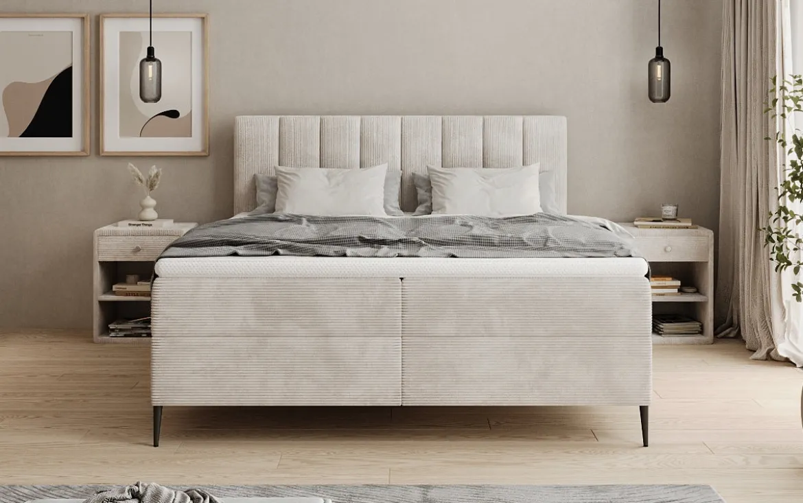 Boxspringbett Lucca in Cord mit Stauraum und Füßen