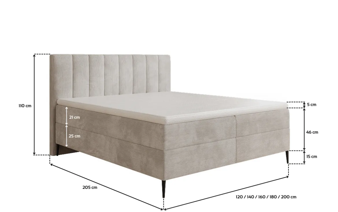 Boxspringbett Lucca in Cord mit Stauraum und Füßen