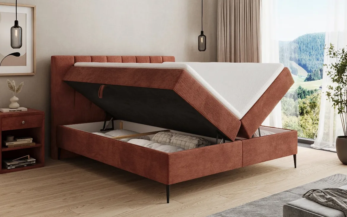 Boxspringbett Lucca in Cord mit Stauraum und Füßen