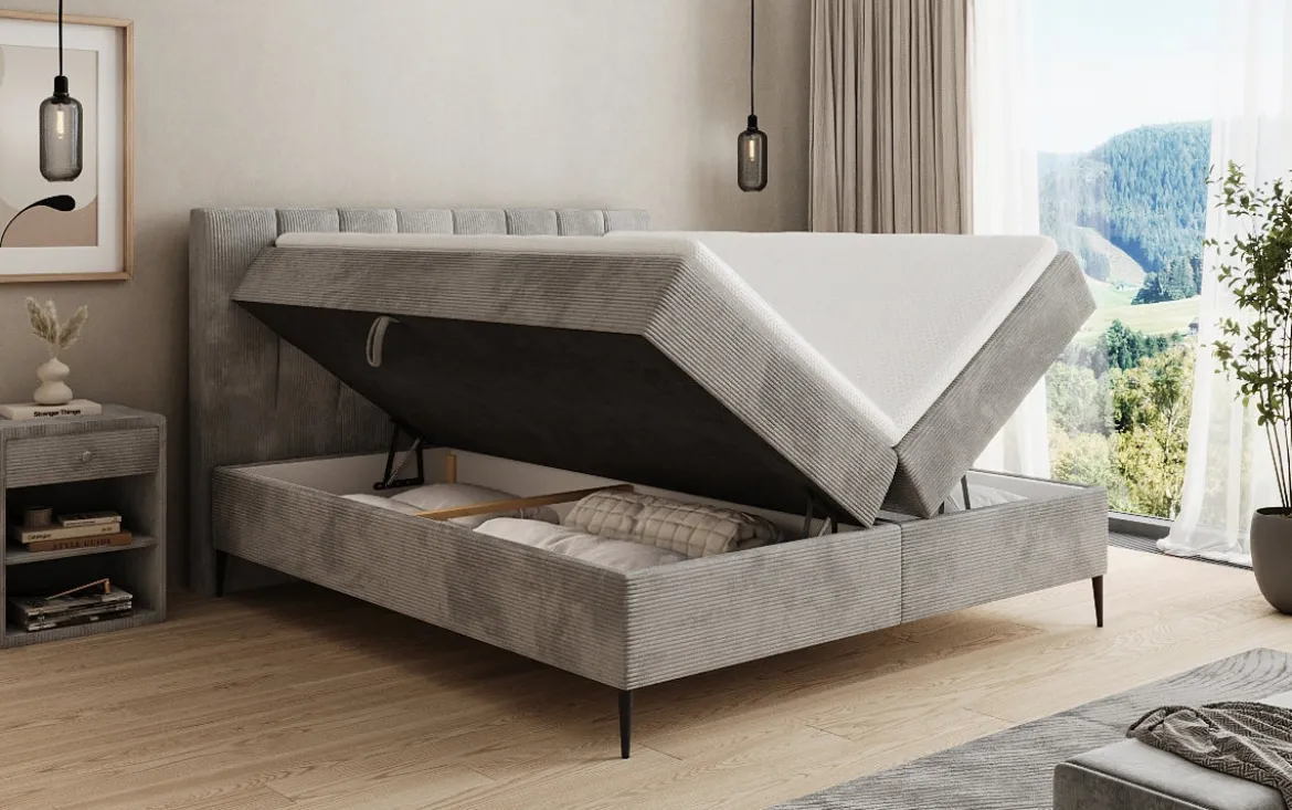 Boxspringbett Lucca in Cord mit Stauraum und Füßen