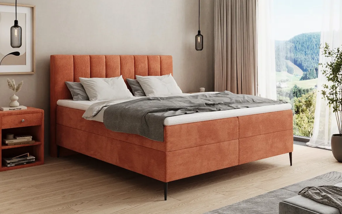 Boxspringbett Lucca in Cord mit Stauraum und Füßen