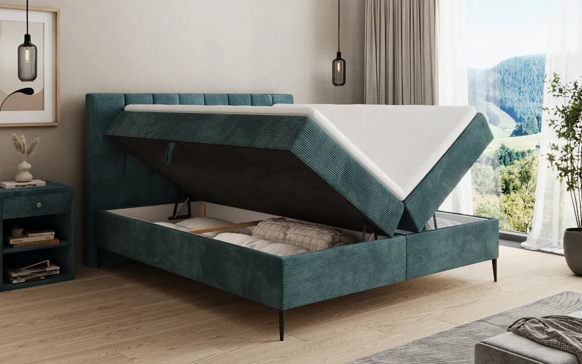 Boxspringbett Lucca in Cord mit Stauraum und Füßen
