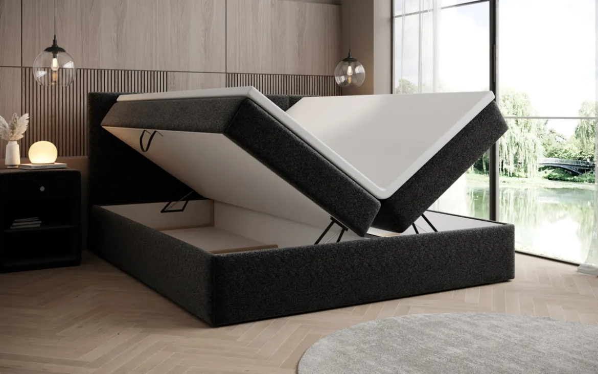 Boxspringbett Lux in Strukturstoff mit Stauraum
