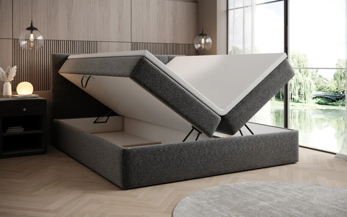 Boxspringbett Lux in Strukturstoff mit Stauraum